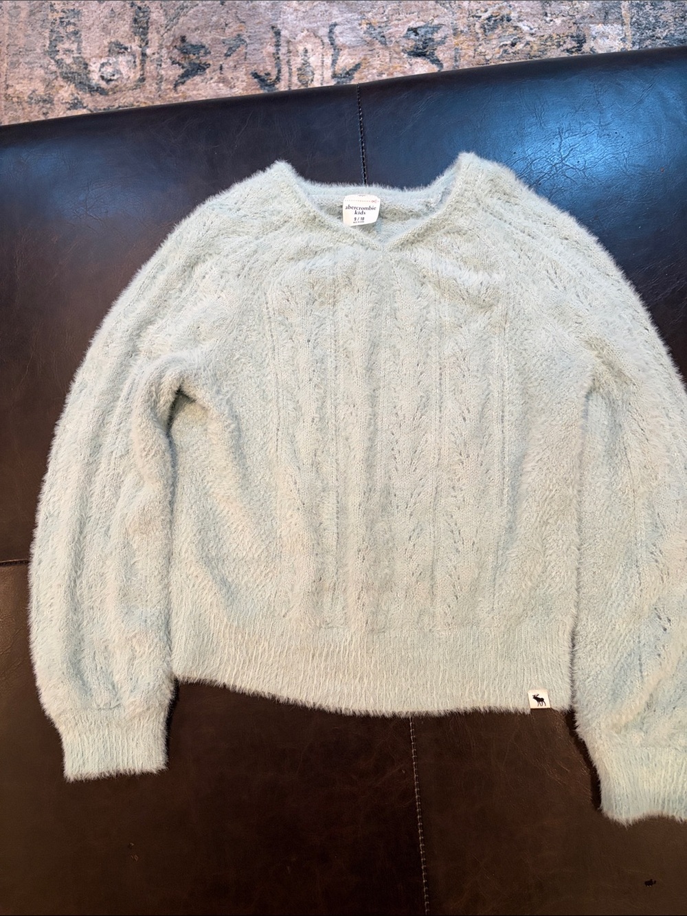 Abercrombie & Fitch Light Cream Fuzzy Cable Crew Sweater